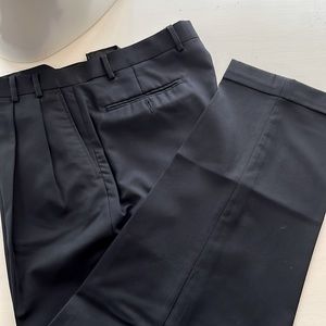 Cordovan & Grey worsted wool, navy blue dress pants, cuffed, pleated front, 36